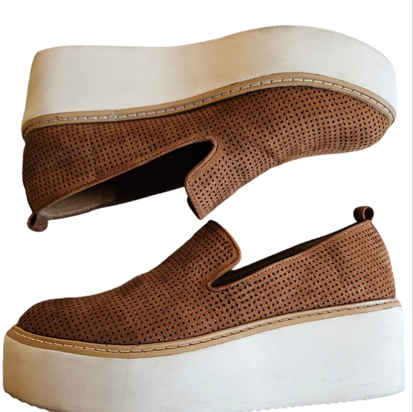 DKNY Bari Platform Sneakers Tan cognac microsuede sz 7.5 casual coastal cowgirl - Picture 6 of 9